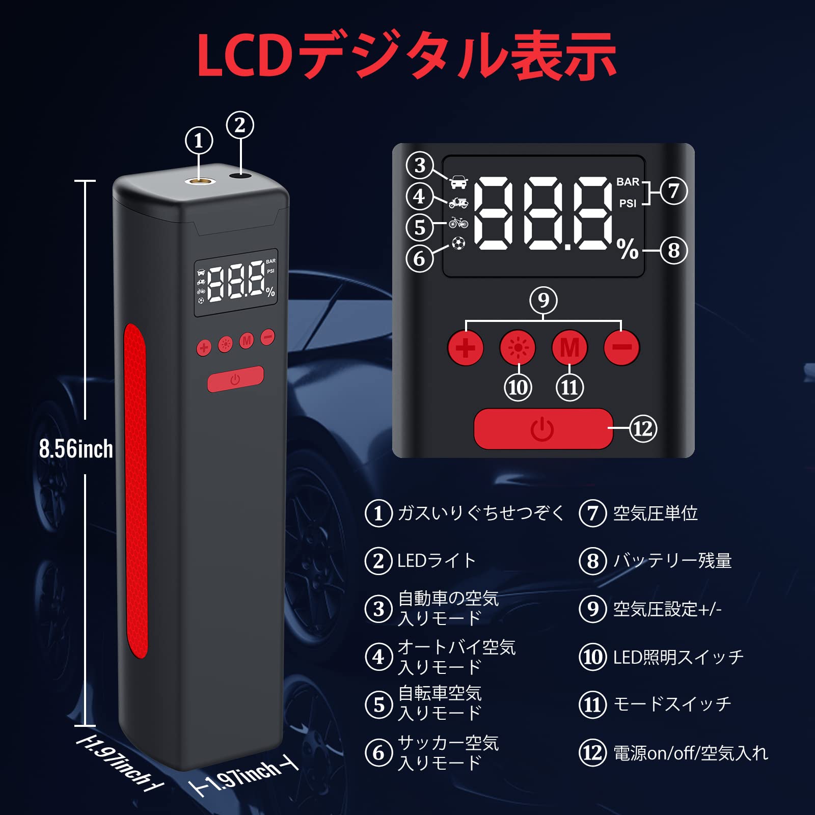 Amazon.co.jp: PINREK 電動エアーポンプ コードレス 自転車空気入れ
